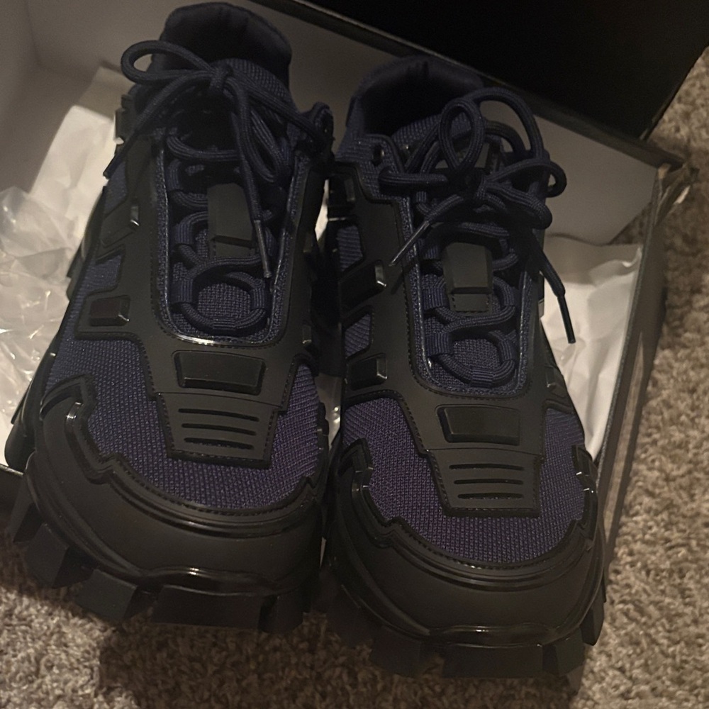 Prada Men's Black and Dark Blue Sneakers - Picture 4 of 6